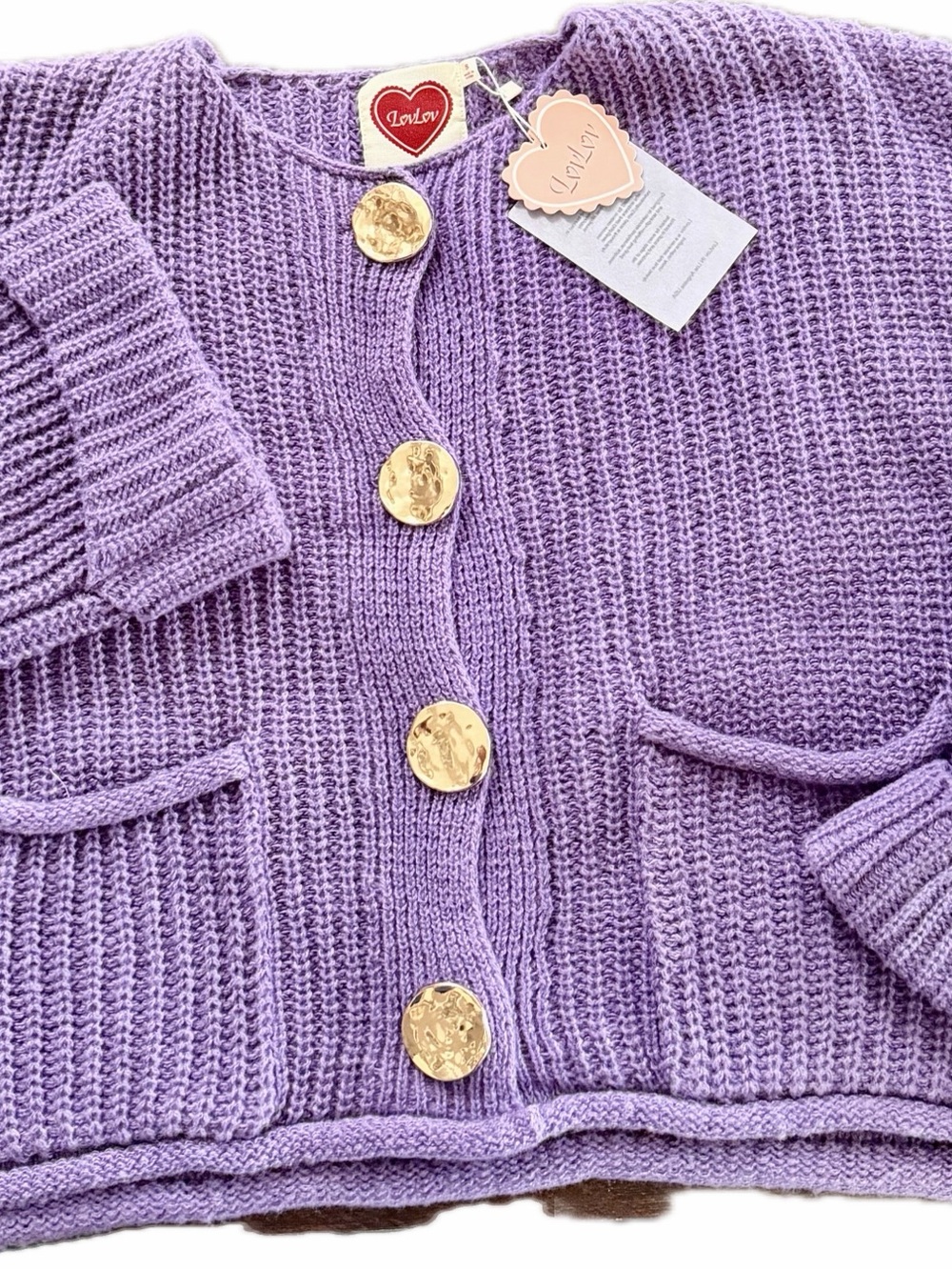 Lavender Knit Cardigan with Decorative Buttons